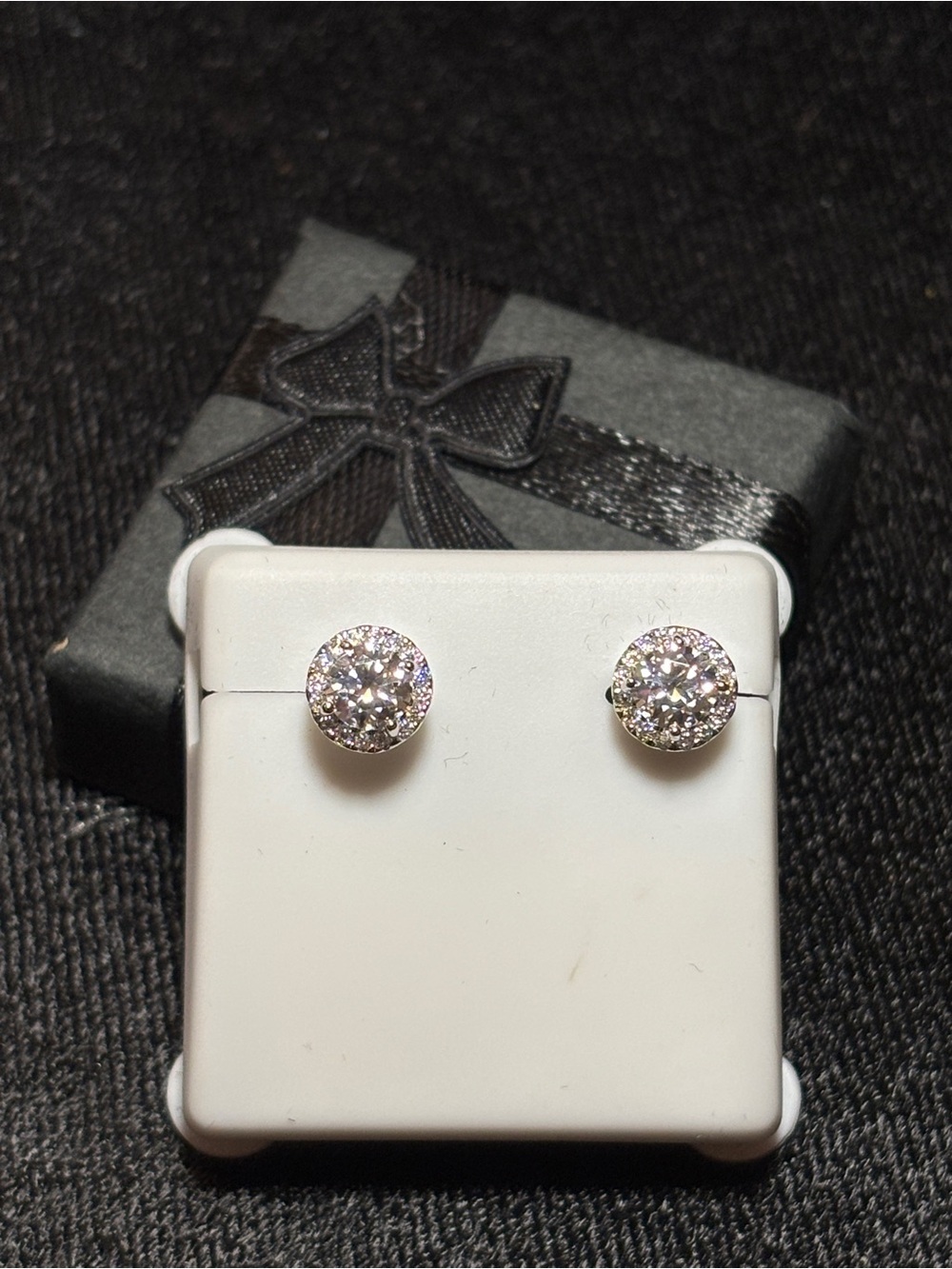 .925 Sterling Silver 1ct. VVS Moissanite Solitaire Halo Stud Earrings - Picture 7 of 14